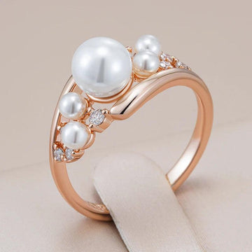 Unique Vintage Pearl Fashion 14K Rolled Rose Gold AAA+ Zircon Ring for Women - Daily Fine Jewellery